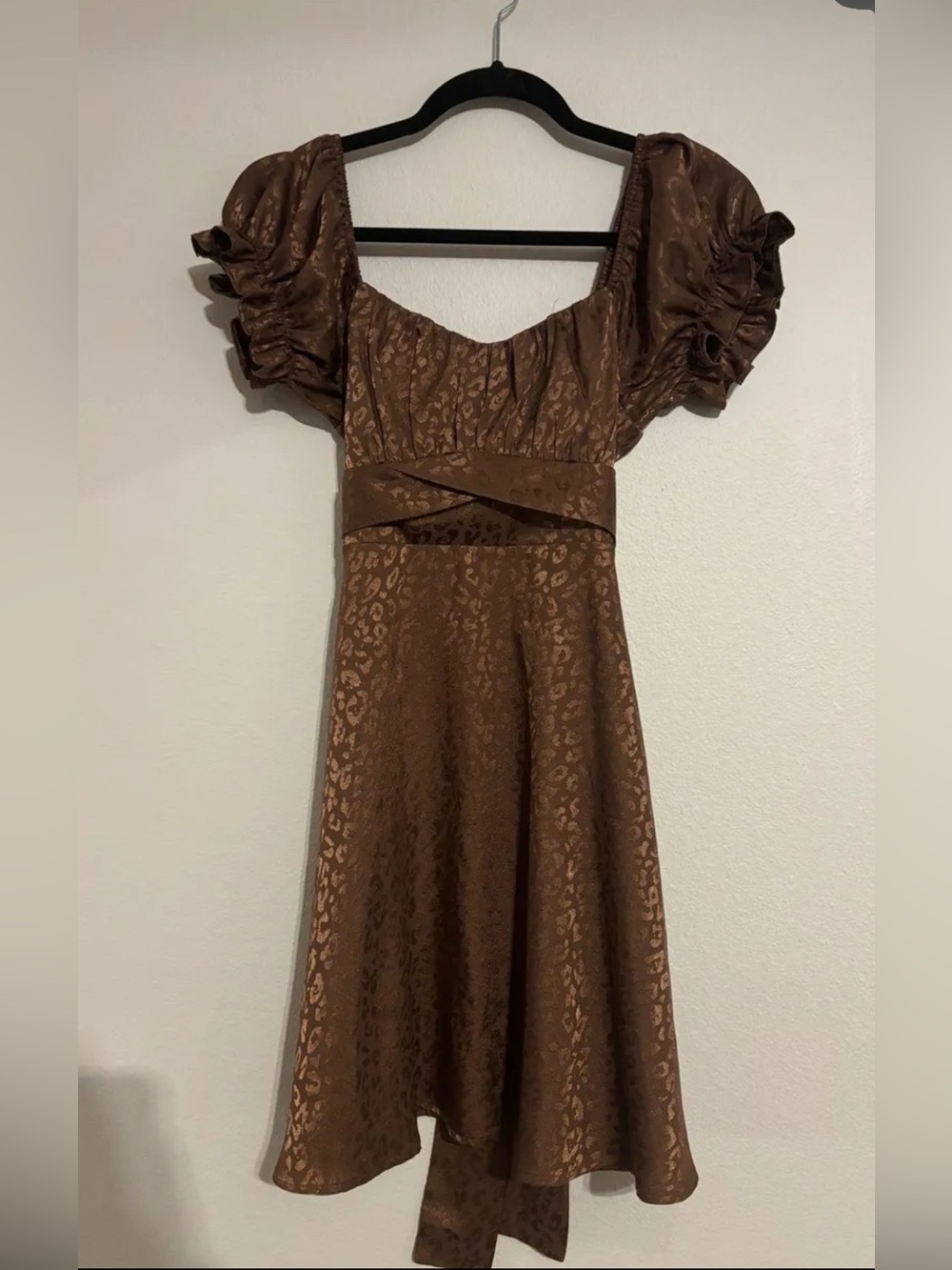 miami Brown Puff-Sleeve A-Line Mini Dress